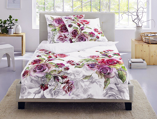 Linen Irisette cotton satin with roses